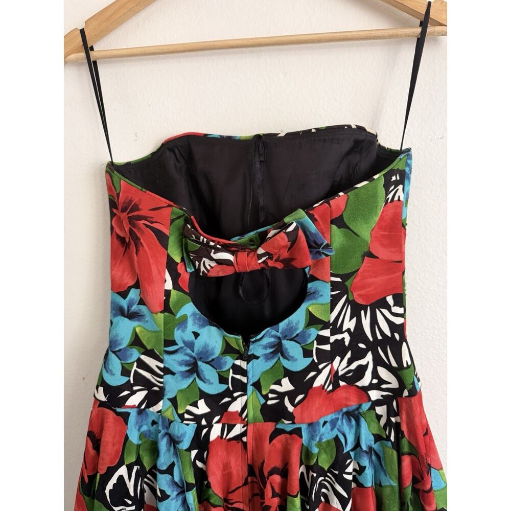 Vintage A.J. BARI Tropical Floral Strapless Midi Dress 8 Puffy Crinoline - Picture 5 of 6